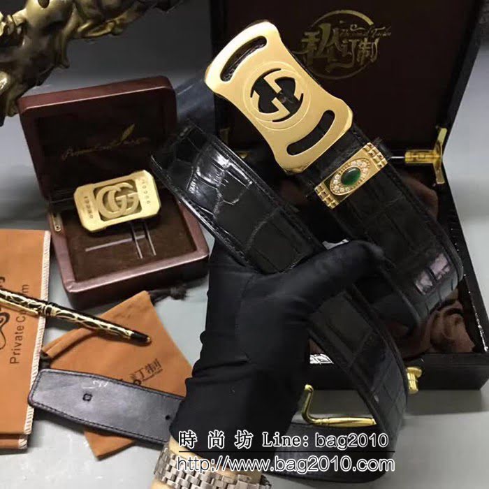 古馳CUCCI 頭層小牛皮壓花 純銅大餅扣 原單經典男士皮帶 GHG1078